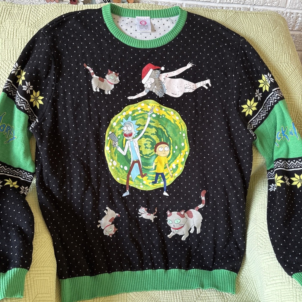 Rick and Morty Numskull Portal Ugly Christmas Sweater Cats Men's M Adult Swim
